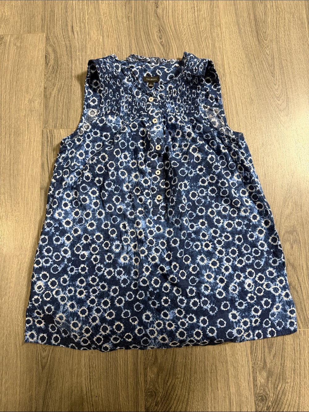 Talbots Girls' Navy and White Floral Print Sleeveless Dress